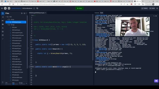OCE Java I - static int binarySearch(array, key) смотреть онлайн
