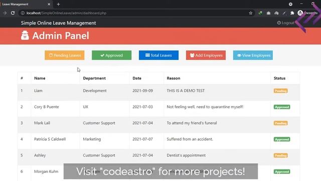Simple Online Leave Management System in PHP MySQL with Source Code - CodeAstro смотреть онлайн