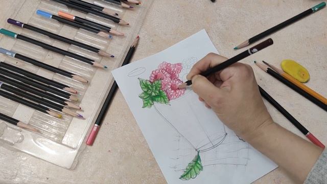 Рисуем малину в чашке цветными карандашами /Draw raspberries in a cup смотреть онлайн