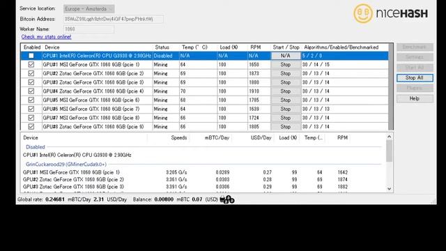 NiceHash Miner Legacy V 1.9.2.16 GTX1060 6GB 8Cards смотреть онлайн