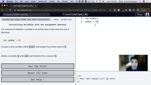 Initializing Variables with the Assignment Operator (Basic JavaScript) freeCodeCamp tutorial смотреть онлайн