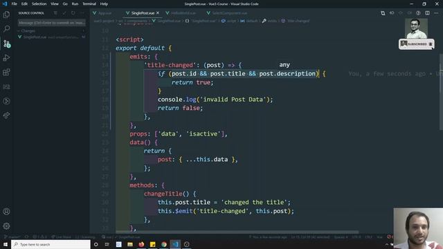 33. Apply Validation for the emitted custom events in Vue js | Vue 3. смотреть онлайн