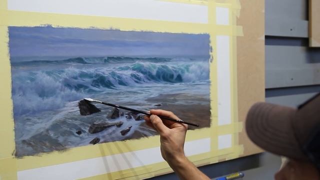How I paint a REALISTIC WAVE - Oil Painting Techniques! смотреть онлайн