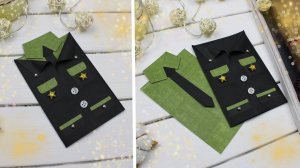 Красивая ОТКРЫТКА РУБАШКА ДЛЯ МУЖЧИНЫ на 23 февраля с галстуком и пиджаком своими руками (КОСТЮМЧИК)