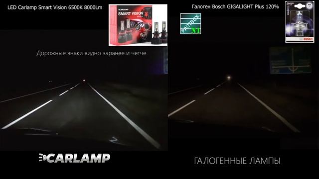 Как светит Carlamp Smart Vision в сравнении с галогенными лампами смотреть онлайн