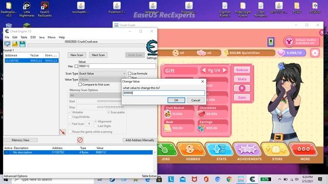 Crush Crush - how to use cheat Engine! смотреть онлайн