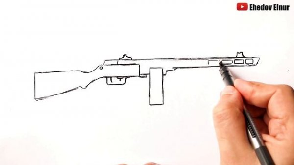Как нарисовать оружие ППШ (Пистолет-пулемёт Шпагина)