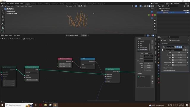 Blender - Modeling a batch of grass using geometry nodes. смотреть онлайн