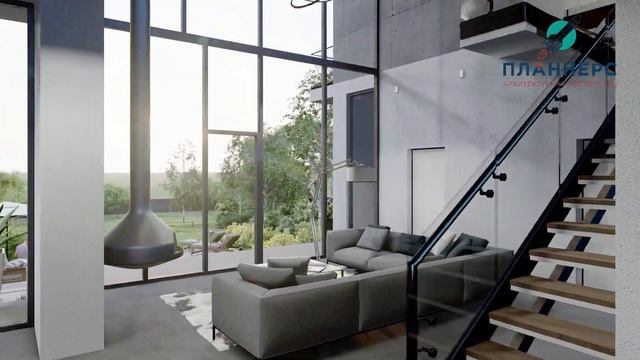 Дом в стиле хай-тек со вторым светом, эксплуатируемой кровлей, витражными окнами Планнерс 118-362-2 смотреть онлайн