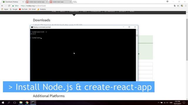 Tutorial - How to install Node.js & create react app/create react native app on Windows смотреть онлайн