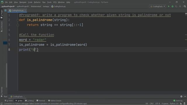 String Is Palindrome Or Not | Program 69 | Solutions For Python 100 Exercises | CodingFacts смотреть онлайн
