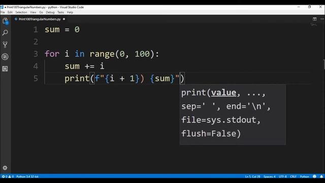 print 100 triangular numbers in python ? смотреть онлайн