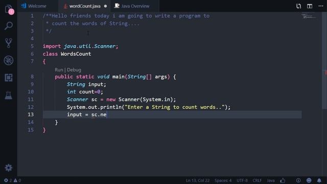 Java program to count words of String смотреть онлайн