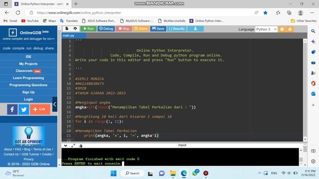 PEMROGRAMAN SEDERHANA MENAMPILKAN TABEL PERKALIAN DAN MENGHITUNG VOLUME KUBUS DENGAN ONLINE PYTHON смотреть онлайн