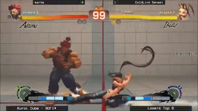 Kuroi Cube - Marks (Akuma) vs ColdLink Sensei (Ibuki) - Losers Top 8 - BDF14 - 2014/09/20 - USFIV смотреть онлайн