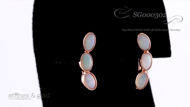 Opal Three Stone Bezel Climber Solid 14 Karat Gold Crawler Earrings | SG000302 смотреть онлайн