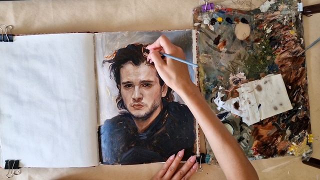 как нарисовать портрет | учимся писать портрет маслом . Джон Сноу смотреть онлайн