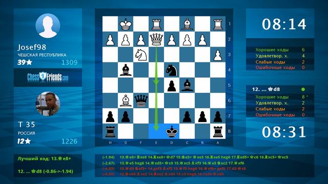 Анализ шахматной партии: Josef98 - Т 35, 0-1 (по ChessFriends.com) смотреть онлайн
