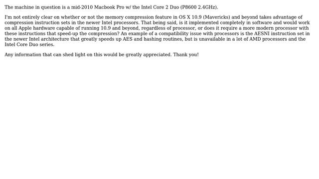 Apple: Does the mid-2010 Macbook Pro (Core 2 Duo) support memory compression with OS X 10.9+? смотреть онлайн