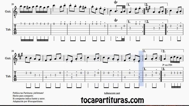 Marcha Turca Tablatura y Partitura del Puenteo de Guitarra Tablature Tabs for Guitar смотреть онлайн