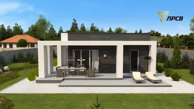 Одноэтажный дом с плоской крышей и крытыми террасами смотреть онлайн