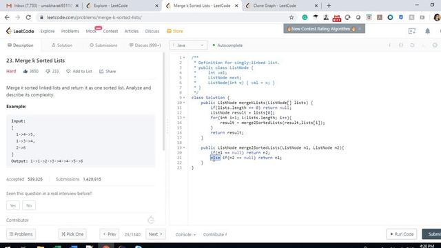 Merge K sorted lists Leetcode смотреть онлайн