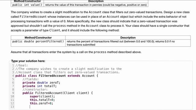 Java Practice It | Exercise 9.11: FilteredAccount | implementing, inheritance, instance method смотреть онлайн