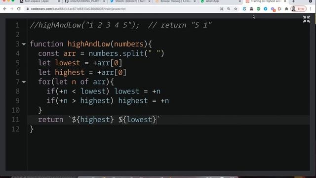 Highest and Lowest | 7kyu codewars | Javascript смотреть онлайн