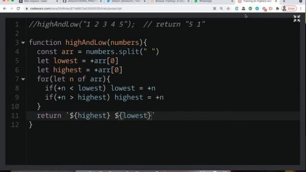 Highest and Lowest | 7kyu codewars | Javascript