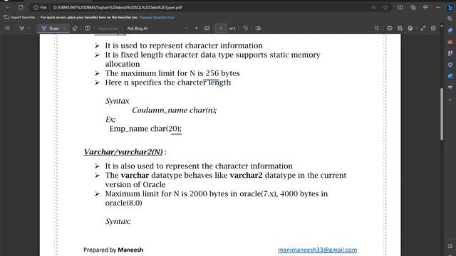 Datatypes in SQL | BSc 3rd Semester | Computer Science | DBMS | AP Degree | Maneesh Gunigari | SQL смотреть онлайн