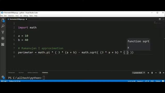 perimeter of ellipse in python ? смотреть онлайн