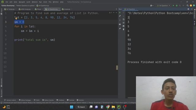 Program to find the sum of list || Average of list || Python Full Course || Tutorials for beginners смотреть онлайн