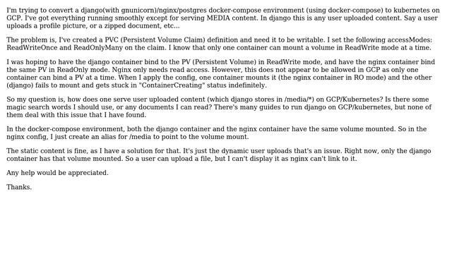 How to serve user uploaded files in Django / nginx in Kubernetes on GCP (Google Cloud Platform)? смотреть онлайн