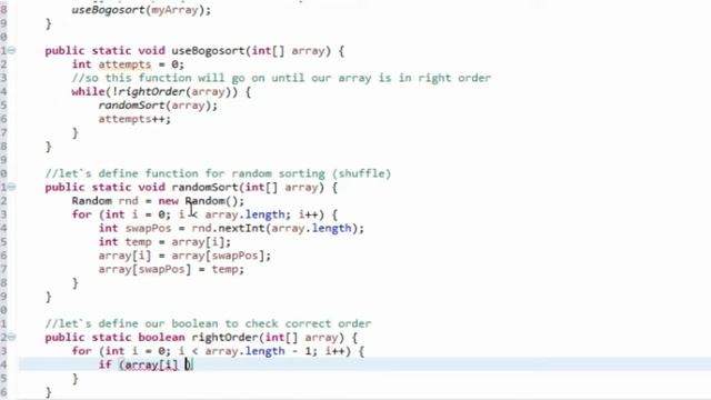 JAVA Using Bogosort algorithm - random sort смотреть онлайн