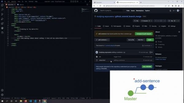 How to create new branches and merge in VS Code | VS Code & GitHub #4