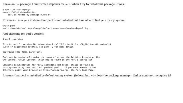 Unix & Linux: Why doesn't rpm or dnf recognize default perl? смотреть онлайн