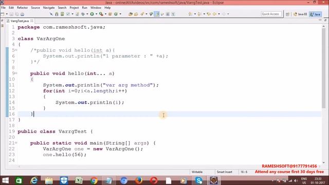 RAMESHSOFT: Var arg method in Java смотреть онлайн