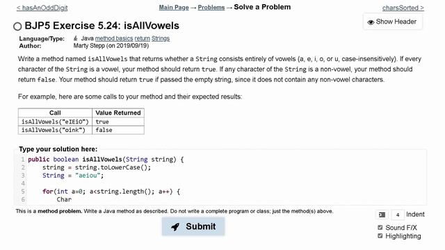 Java Practice It | Exercise 5.24: isAllVowels | if, else, Boolean logic, method basics, return смотреть онлайн