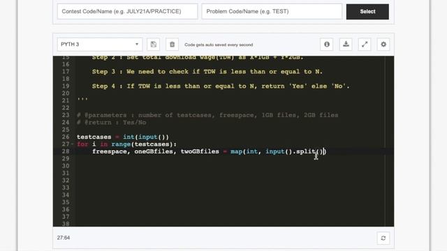 Code Hour | Enough Space : Does Chef have enough Free Space? | Python смотреть онлайн