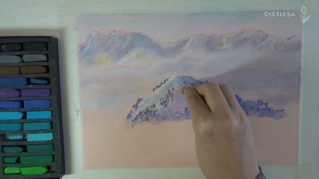 Пудровый рассвет в горах сухой пастелью | Soft Pastels mungyo смотреть онлайн