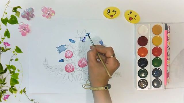 Рисуем БУКЕТ ПОЛЕВЫХ ЦВЕТОВ акварельными красками