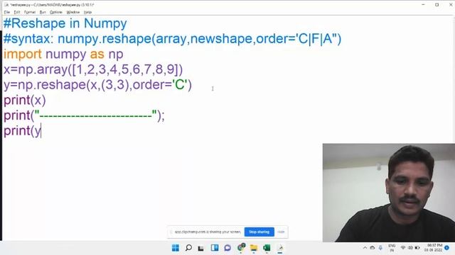 RESHAPE IN NUMPY PYTHON смотреть онлайн