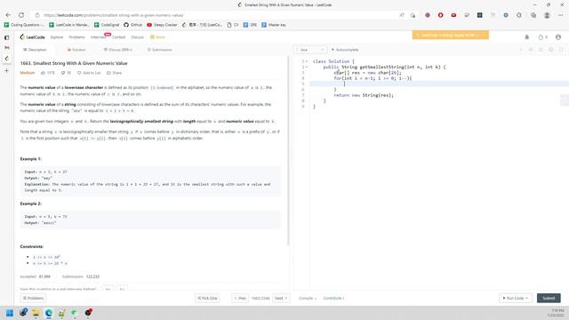 LeetCode 1663 | Smallest String With A Given Numeric Value | Greedy | Java смотреть онлайн