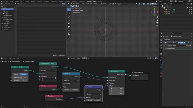 Changing the shape of a curve primitive (Geometry Nodes, Blender) смотреть онлайн