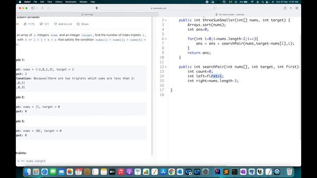 Two Pointers 6 - Medium - 3 Sum Smaller - Java смотреть онлайн