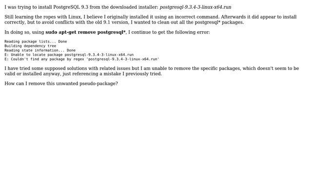 Ubuntu: How to remove a package after incorrect installation attempt? смотреть онлайн