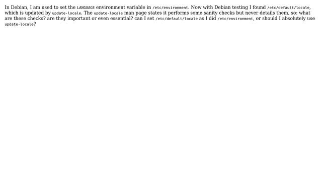 Unix & Linux: Why should one use update-locale instead of directly setting LANGUAGE? смотреть онлайн