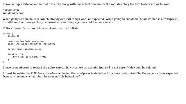 PHP Files downloading on page load rather than executing - NGINX смотреть онлайн