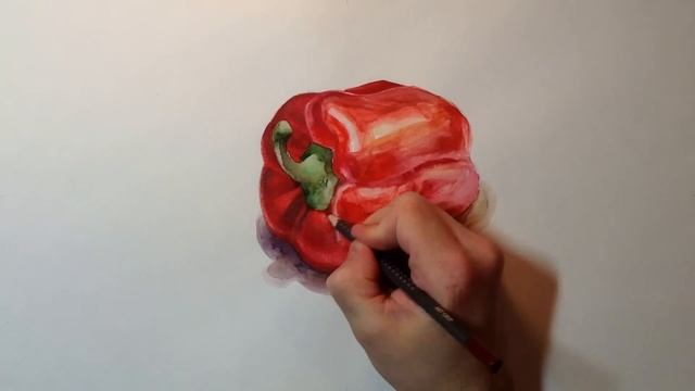 Drawing Realistic Pepper by Watercolor - Как нарисовать реалистичный перец акварелью смотреть онлайн