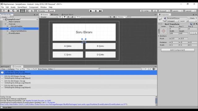 Unity İle Android Bilgi Yarışması Oyunu | Kim Milyoner Olmak İster -3 | Doğru Yanlış Sistemi смотреть онлайн